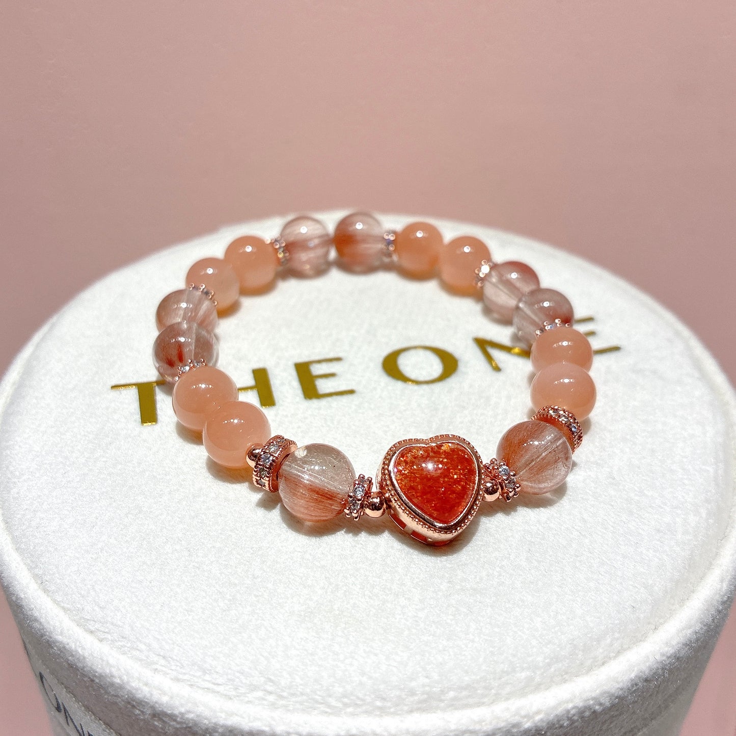 精品*粉橙月亮石 x 金草莓太陽石