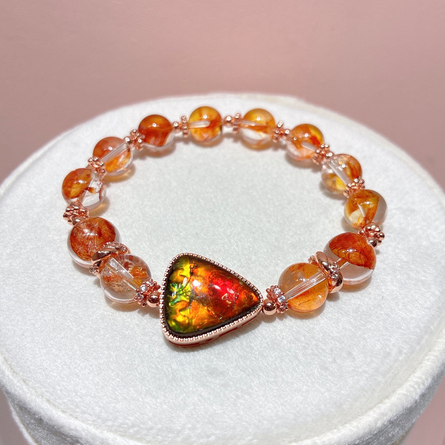 精品*橙紅膠花 x 斑彩石