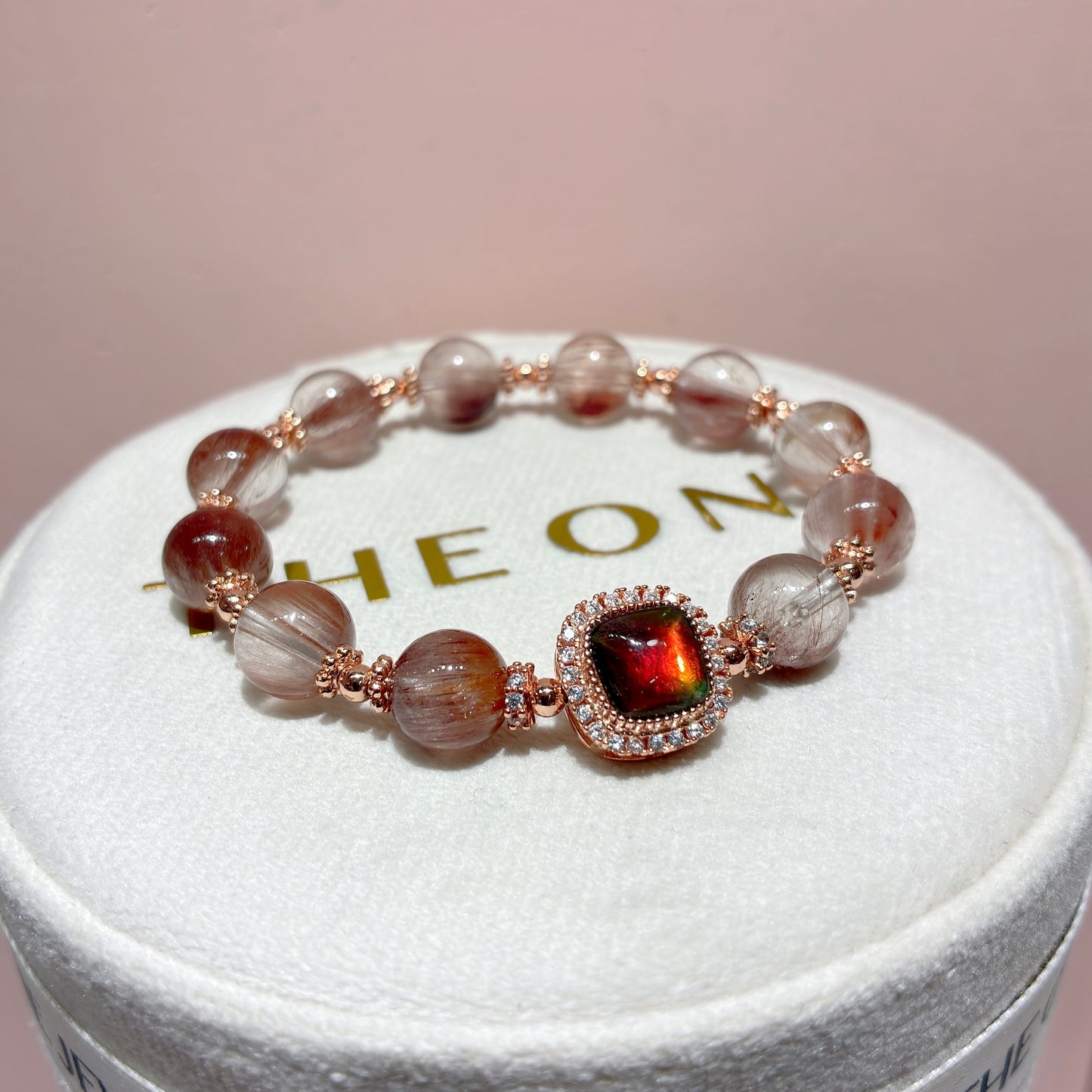 精品*粉橙兔毛 x 斑彩石
