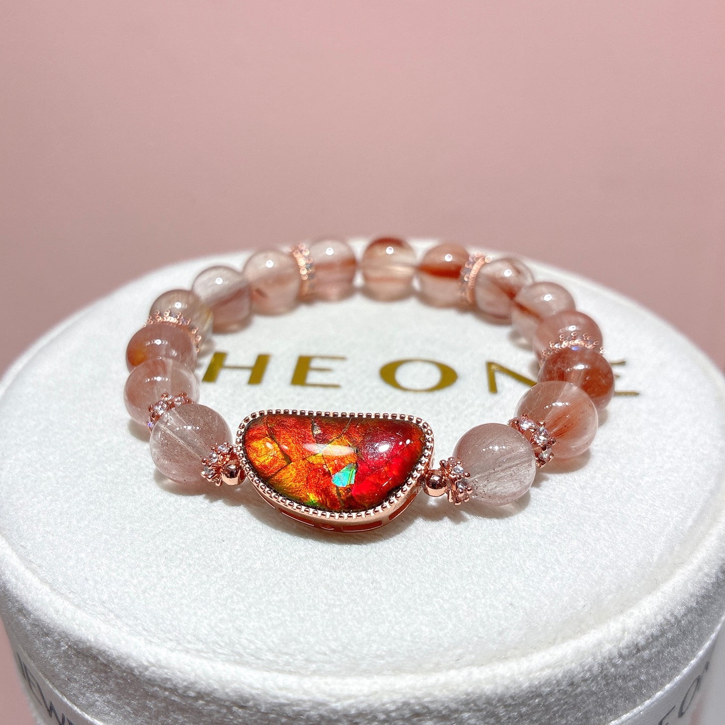 精品*粉橙兔毛 x 斑彩石