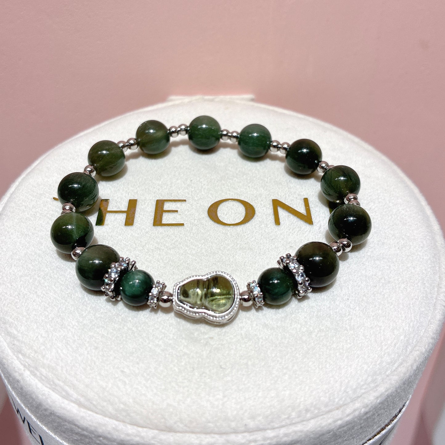 Fine green hair crystal x green meteorite