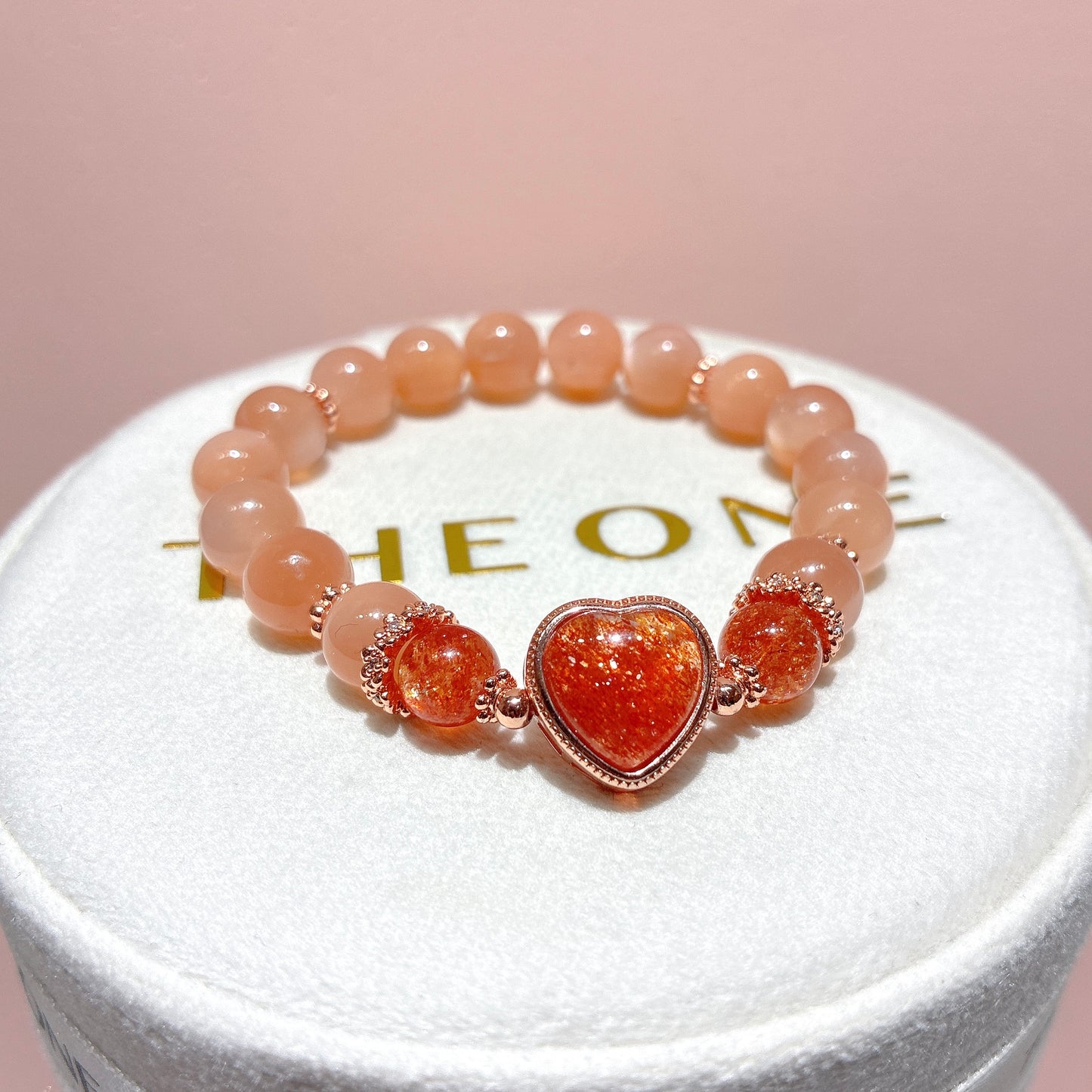 精品*粉橙月亮石 x 金草莓太陽石