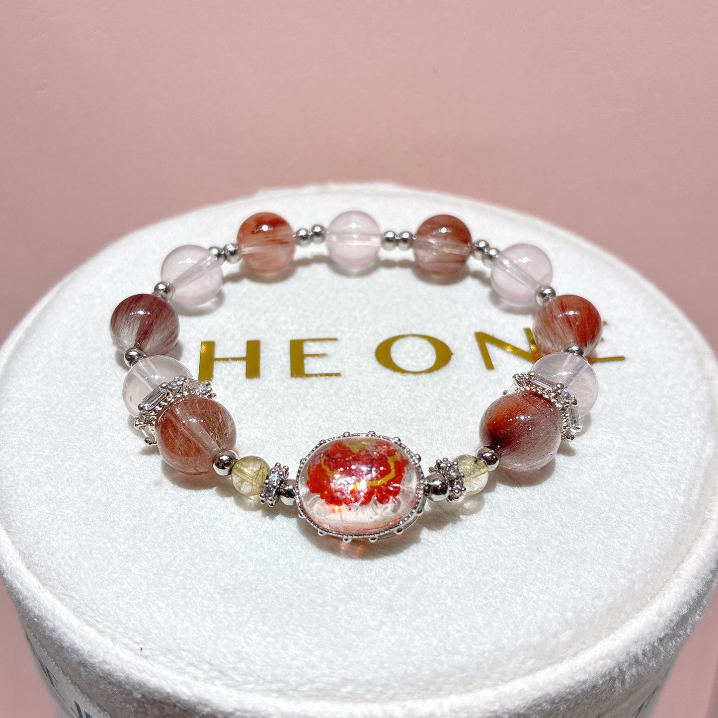 精品*粉橙兔毛 x 錦鯉膠花