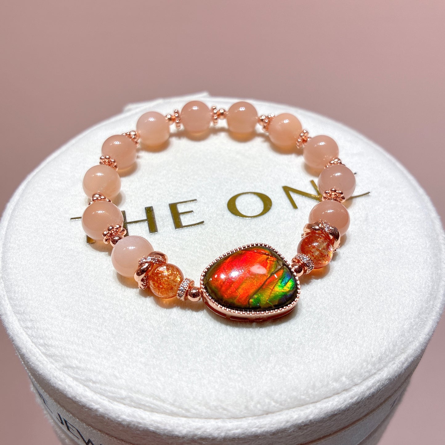 精品*粉橙月亮石 x 斑彩石