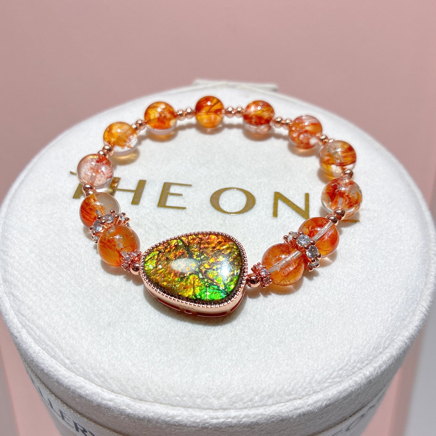 精品*橙紅膠花 x 斑彩石