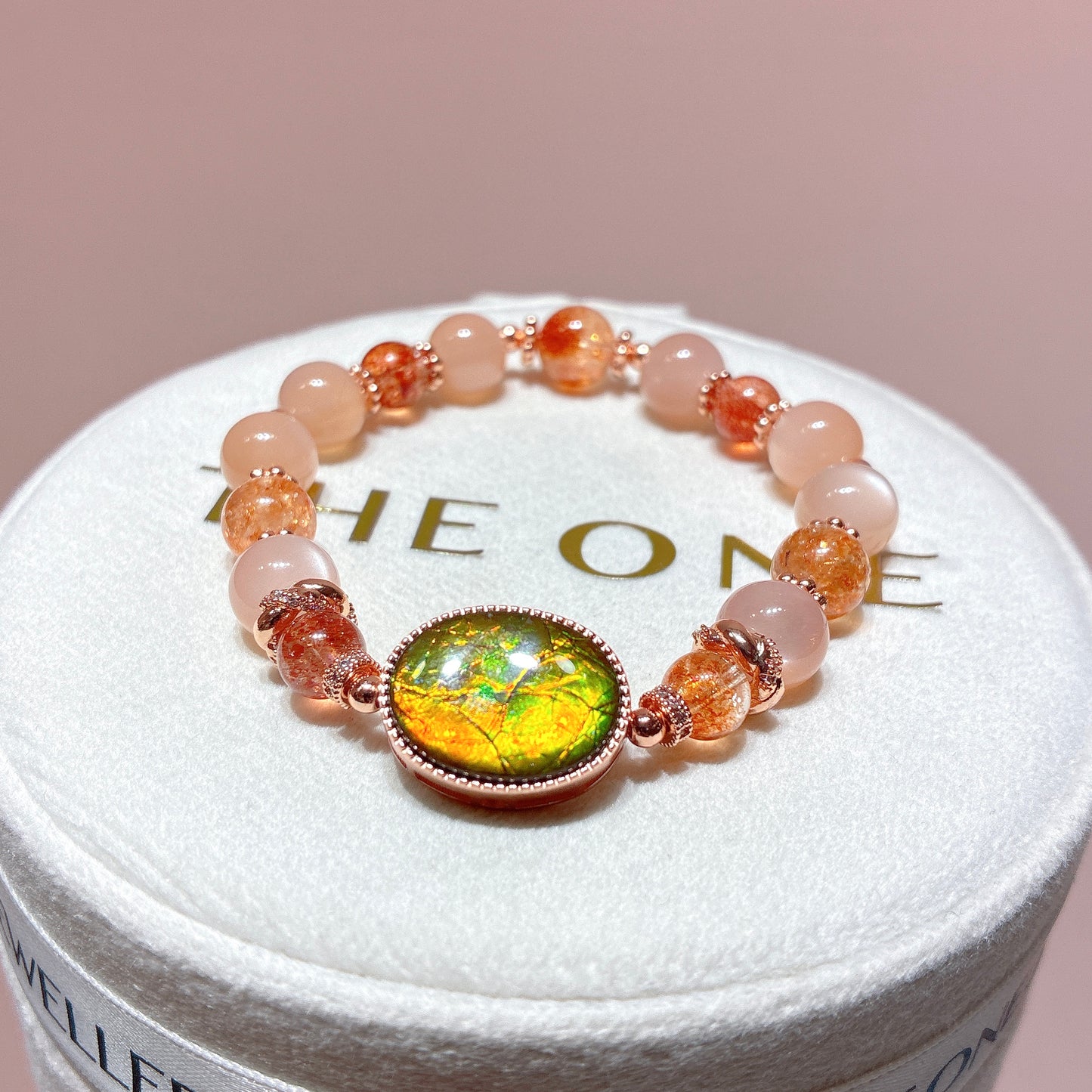 精品*粉橙月亮石 x 斑彩石