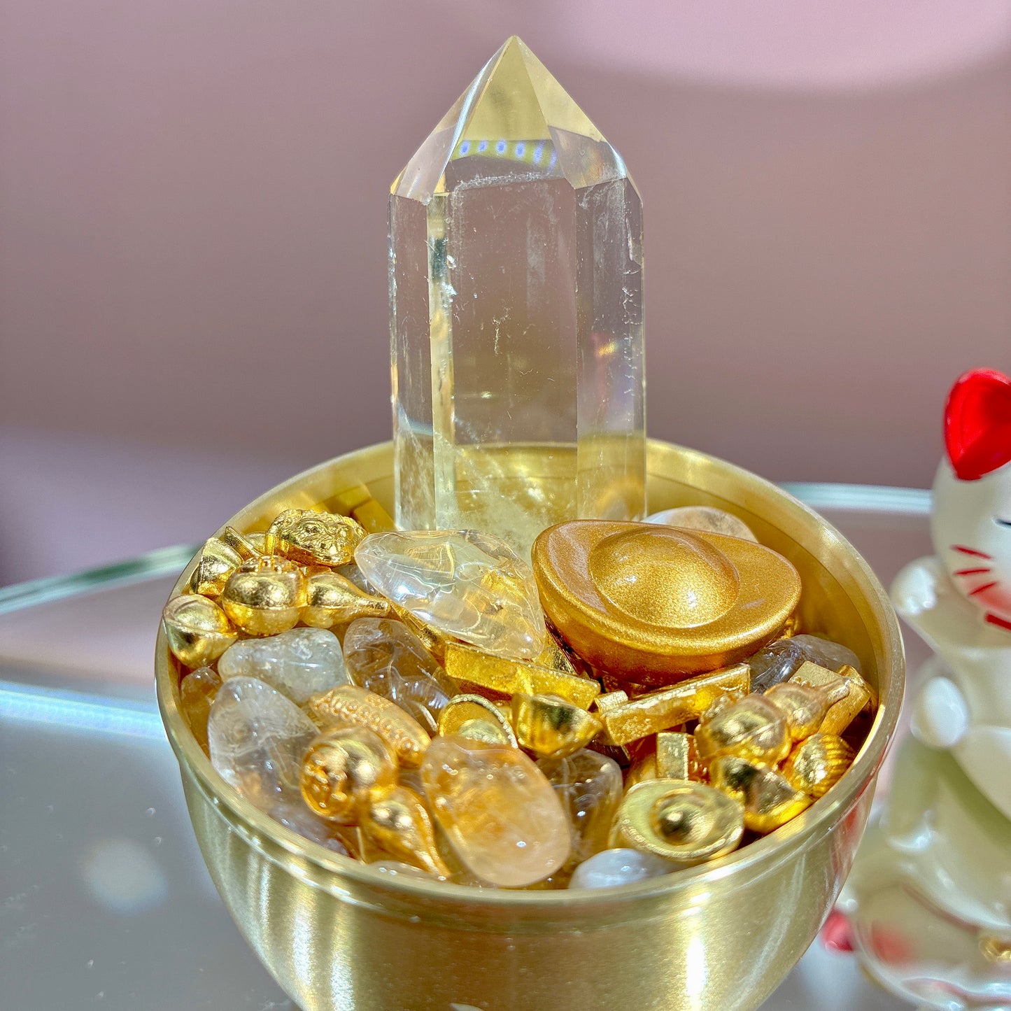 黃水晶柱聚寶盆