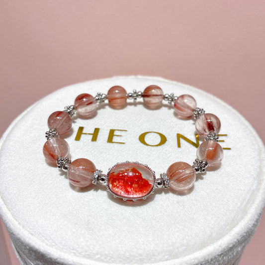 精品*粉橙兔毛 x 錦鯉膠花