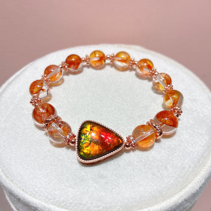 精品*橙紅膠花 x 斑彩石