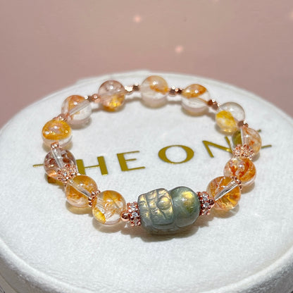 精品*金魚黃膠花 x 拉長石貔貅