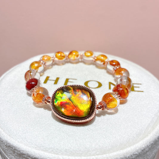 精品*橙紅膠花 x 斑彩石