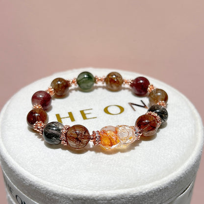 頂級*彩髮晶 x 錦鯉膠花貔貅