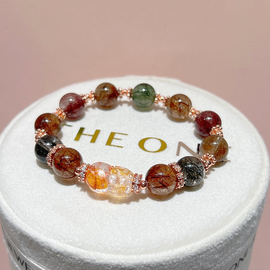 頂級*彩髮晶 x 錦鯉膠花貔貅