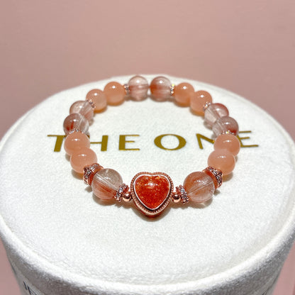 精品*粉橙月亮石 x 金草莓太陽石