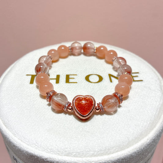 精品*粉橙月亮石 x 金草莓太陽石