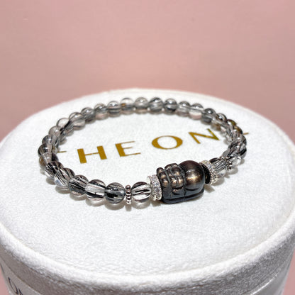 精品*黑順髮晶 x 黑金太陽石貔貅