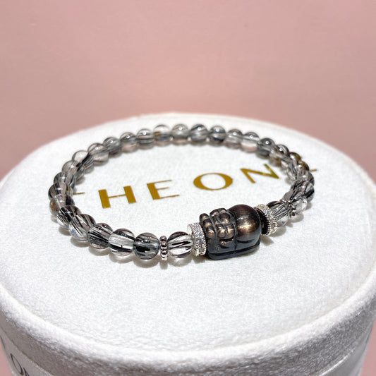 精品*黑順髮晶 x 黑金太陽石貔貅