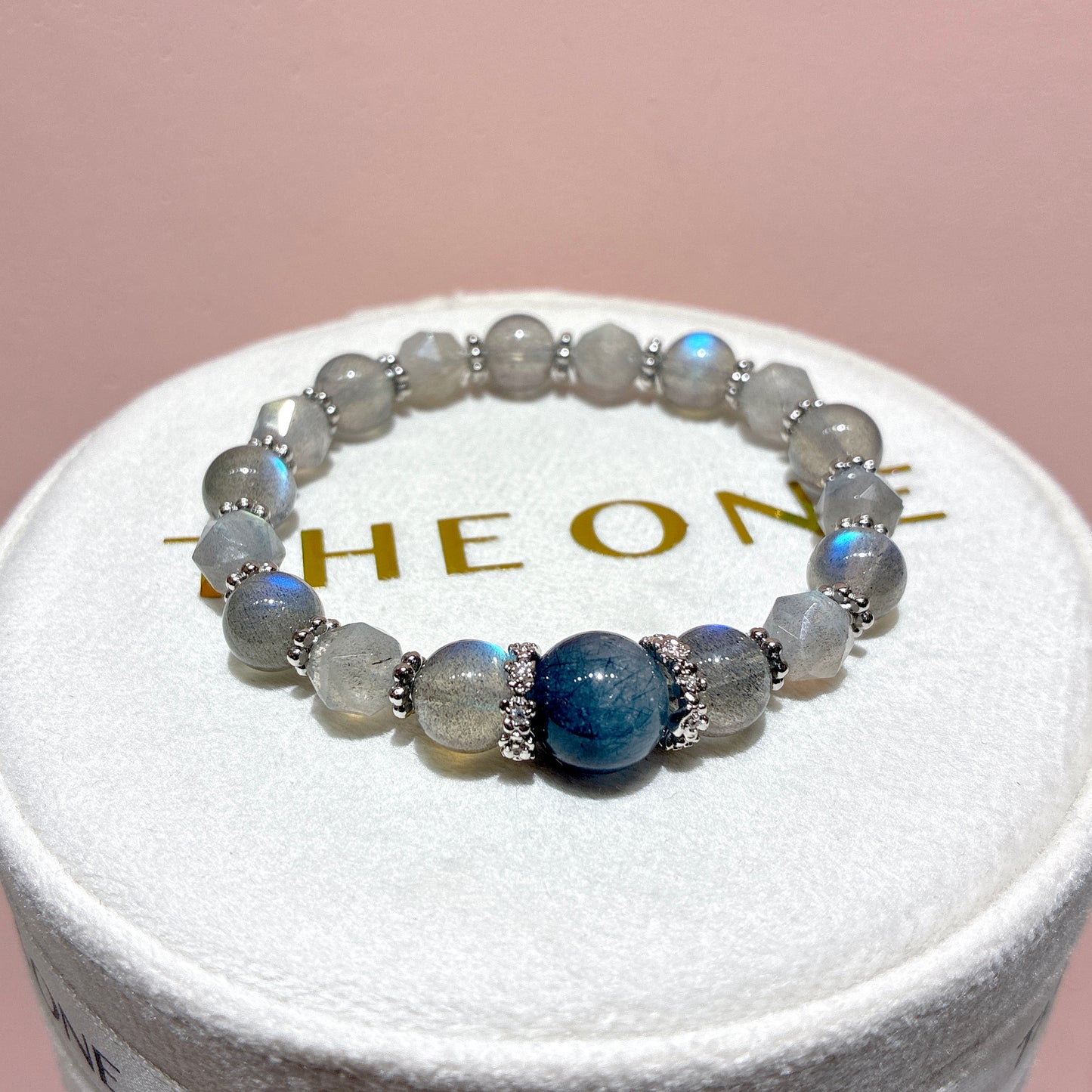 精品*拉長石 x 藍鋼絲兔毛