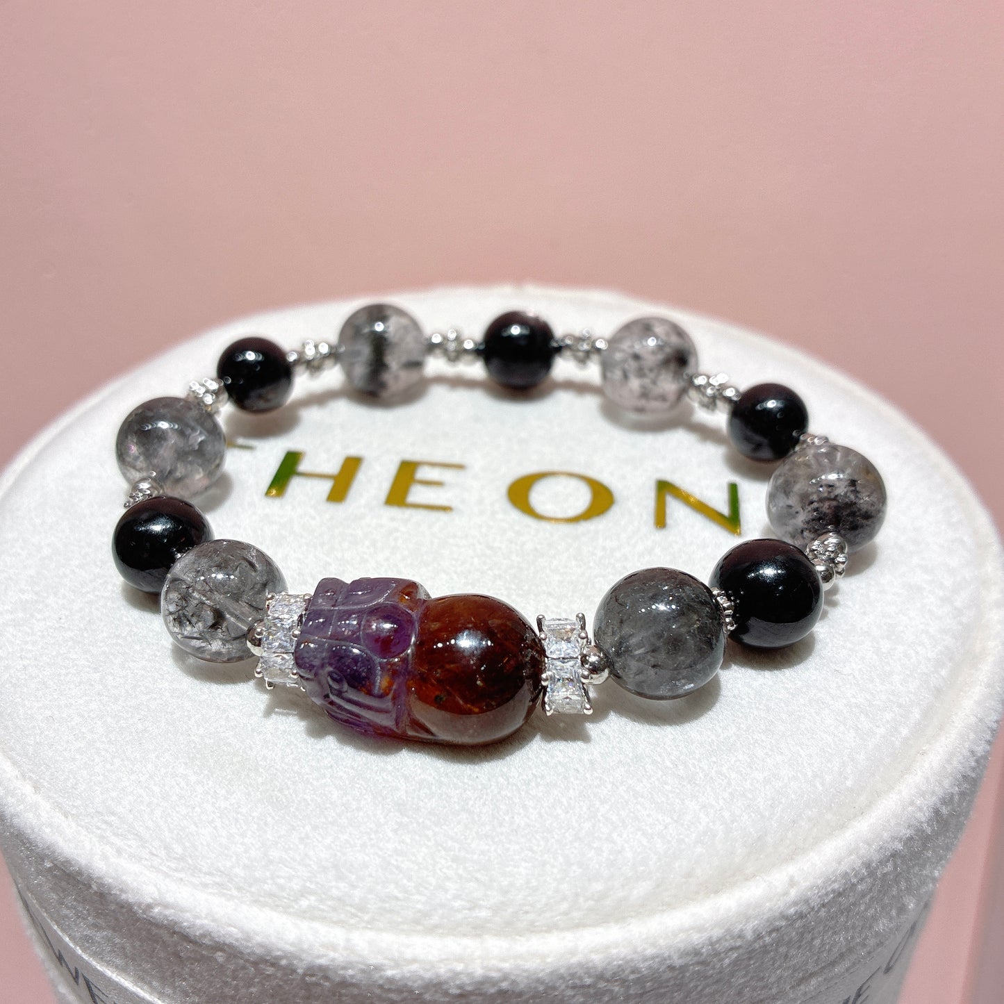 頂級*羽毛黑極光 x 紫鈦晶貔貅