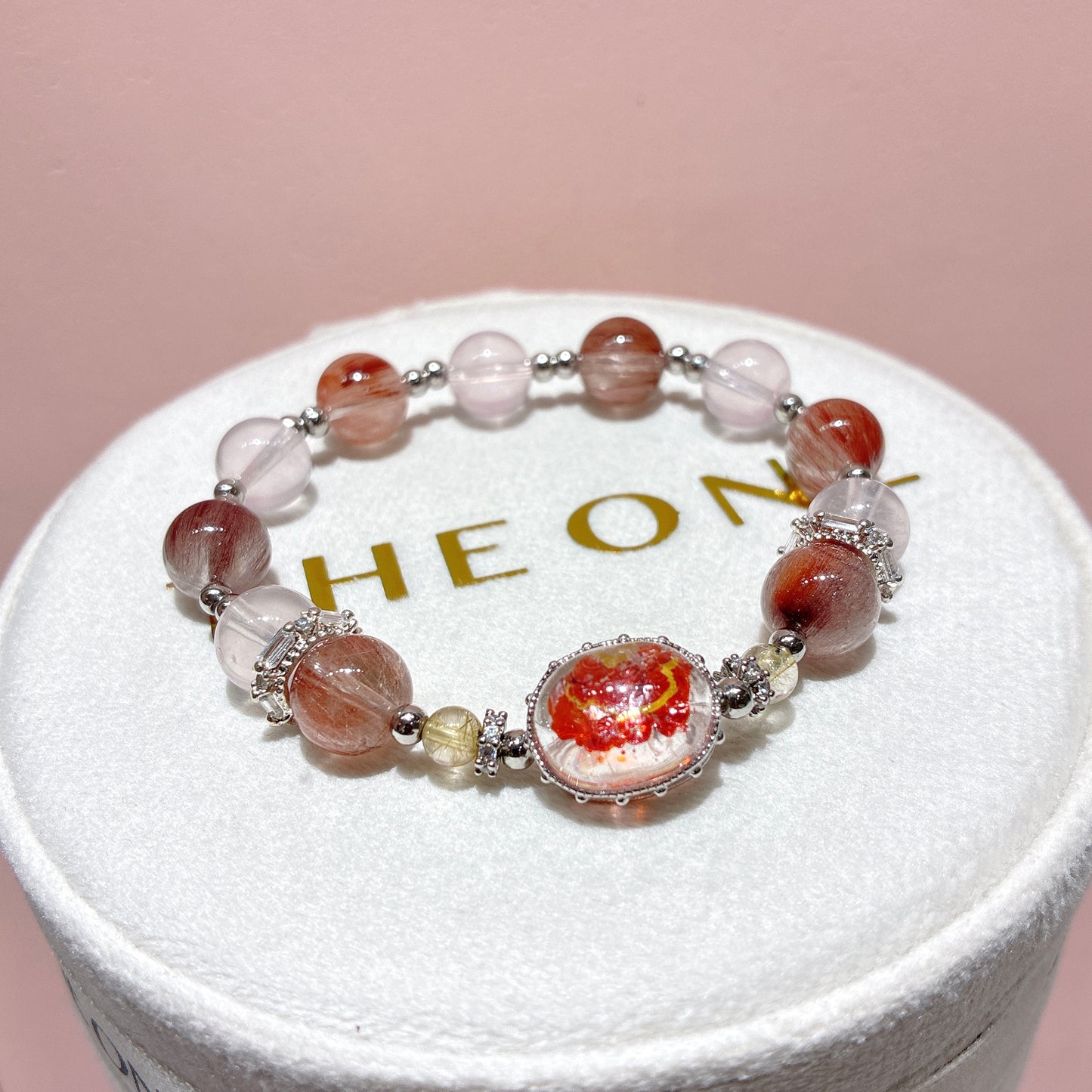 精品*粉橙兔毛 x 錦鯉膠花