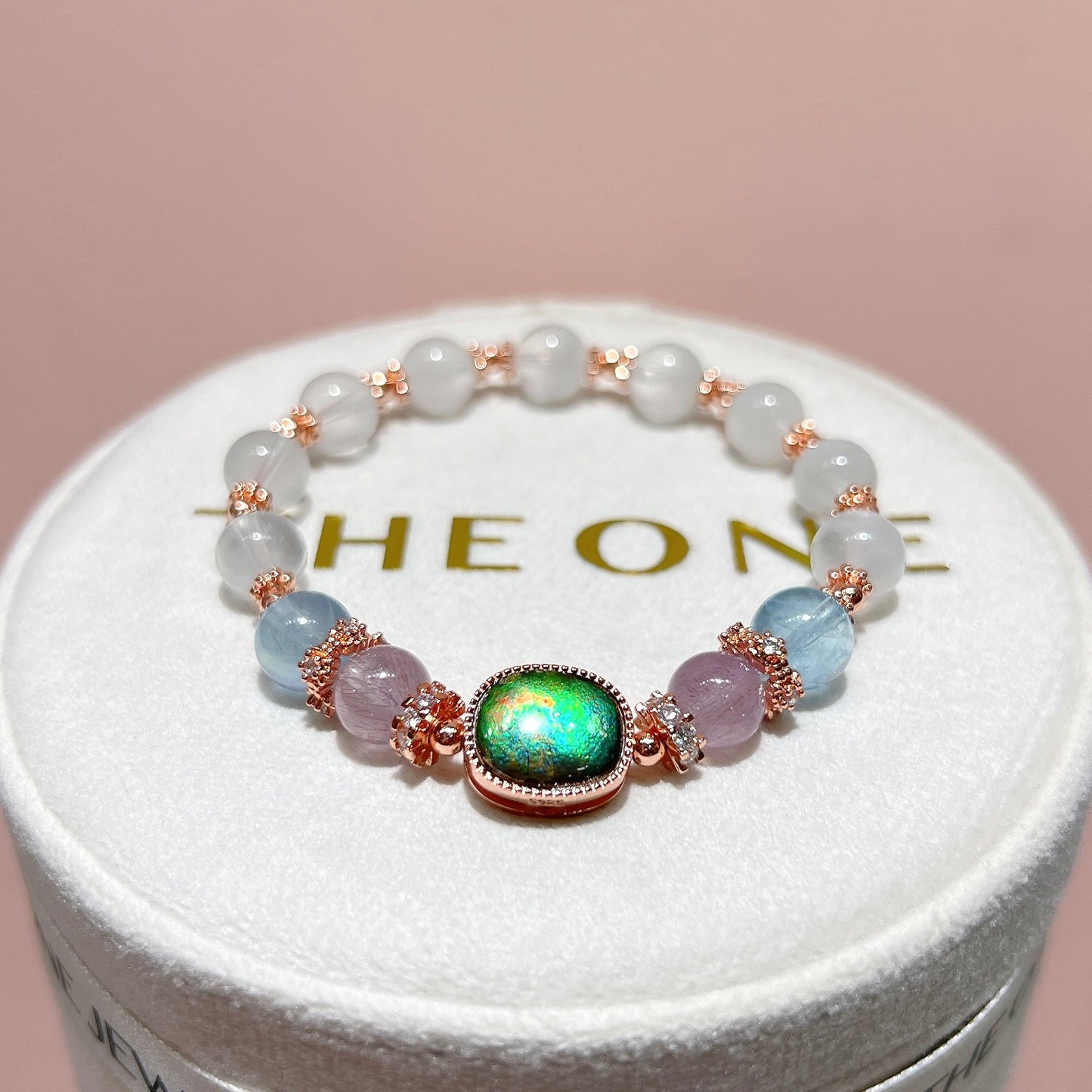 精品*灰藍兔毛 x 斑彩石