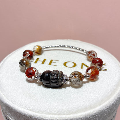 頂級*紅泥骸骨閃靈鑽 x 黑金太陽石貔貅