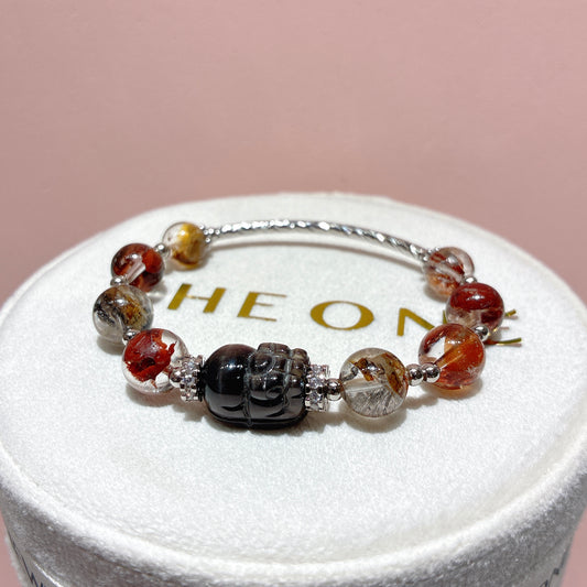 頂級*紅泥骸骨閃靈鑽 x 黑金太陽石貔貅