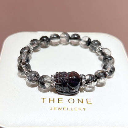Boutique*Black Silver Titanium x Blood Drop Iolite Pixiu