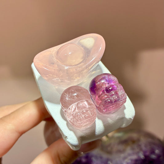 粉紫超級七貔貅｜粉晶元寶