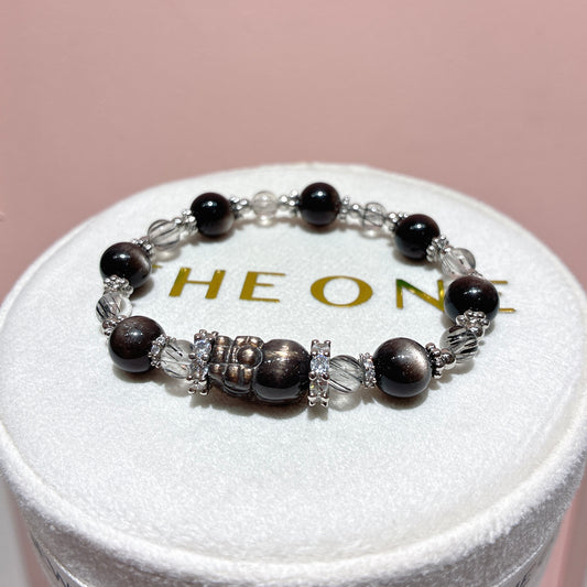 精品*黑順髮晶 x 黑金太陽石貔貅