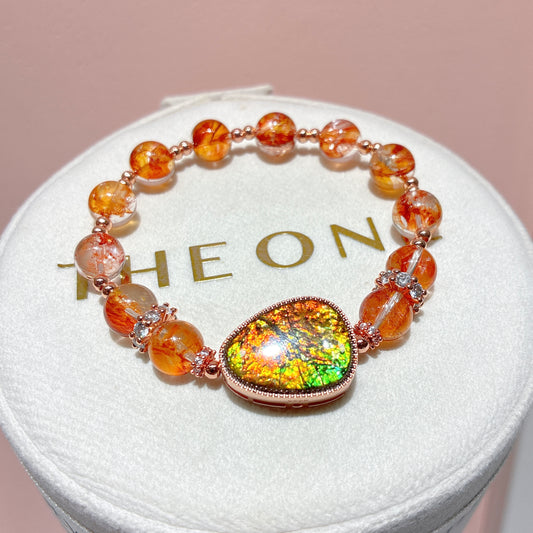 精品*橙紅膠花 x 斑彩石
