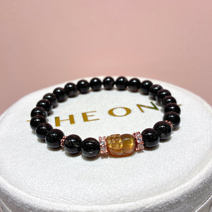 精品*黑密髮晶 x 金骨幹貔貅