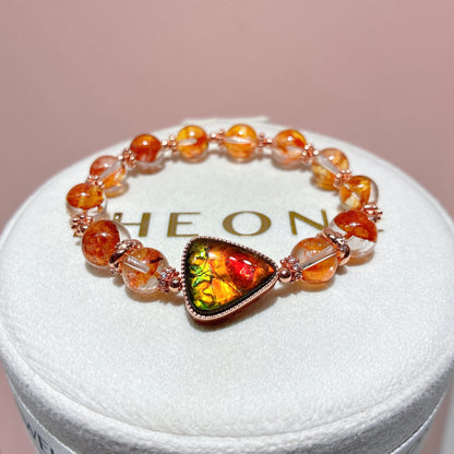 精品*橙紅膠花 x 斑彩石