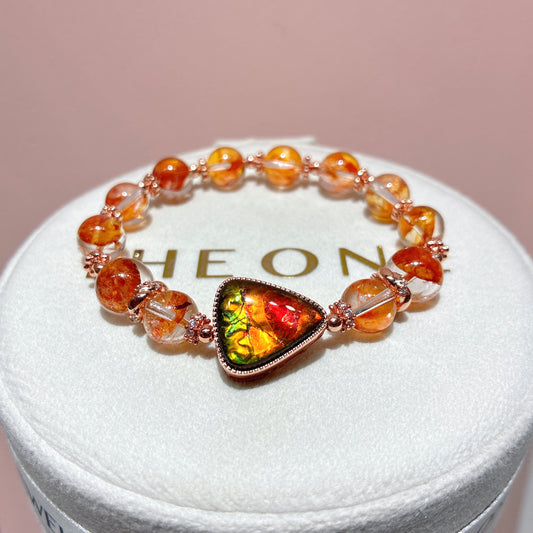 精品*橙紅膠花 x 斑彩石