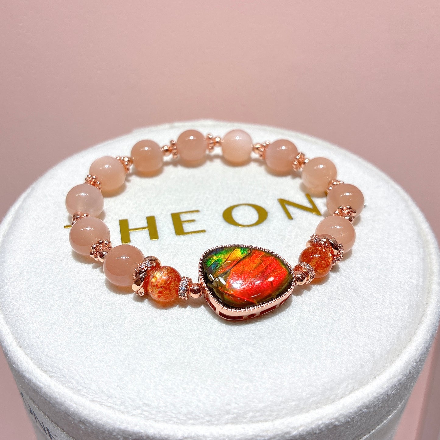 精品*粉橙月亮石 x 斑彩石