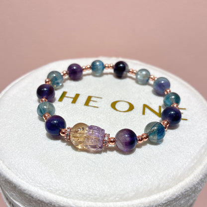 頂級*彩螢石 x 紫黃晶貔貅