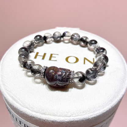Boutique*Black Silver Titanium x Blood Drop Iolite Pixiu