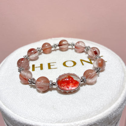 精品*粉橙兔毛 x 錦鯉膠花