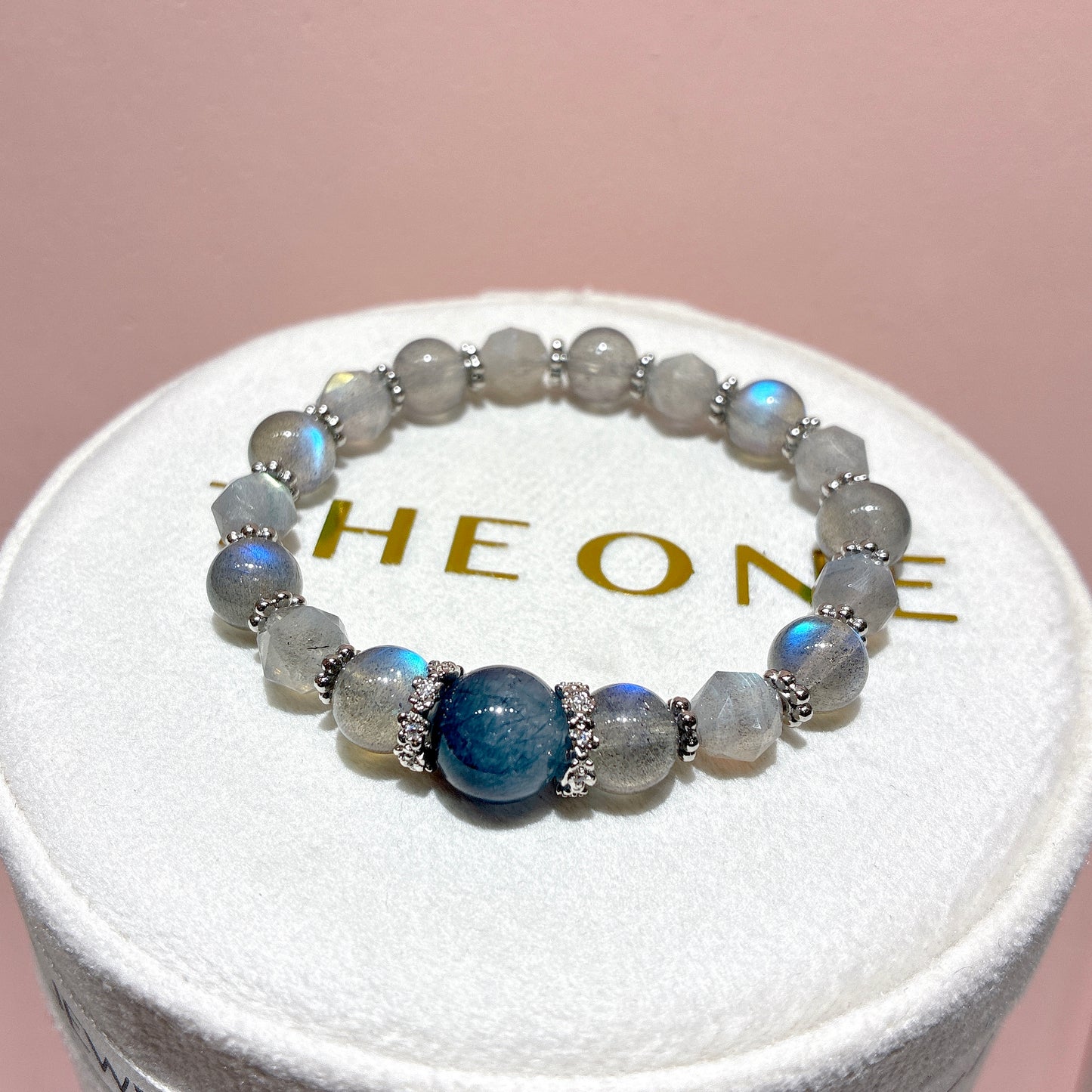 精品*拉長石 x 藍鋼絲兔毛