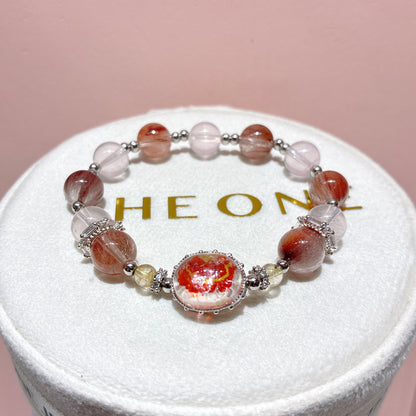 精品*粉橙兔毛 x 錦鯉膠花