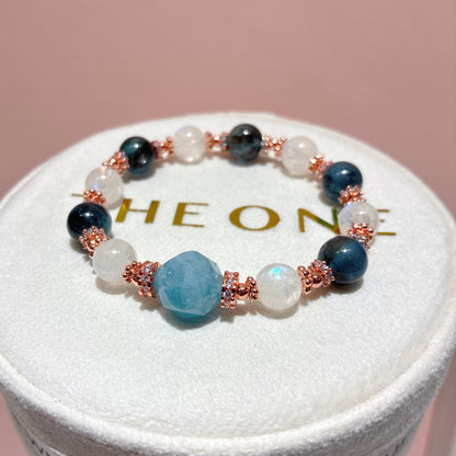 精品*魔鬼海藍寶 x 月亮石