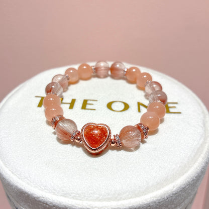 精品*粉橙月亮石 x 金草莓太陽石