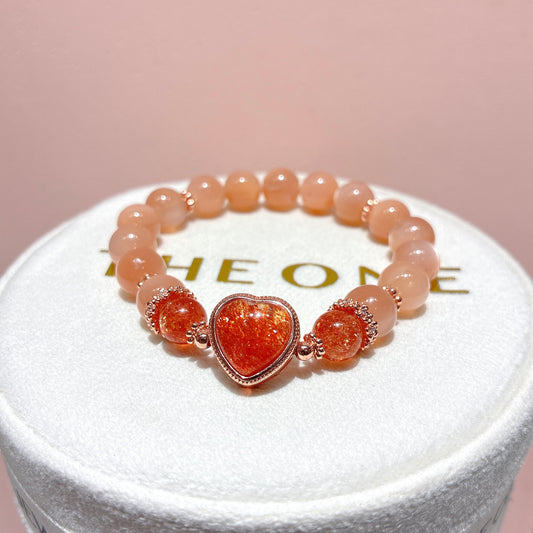 精品*粉橙月亮石 x 金草莓太陽石