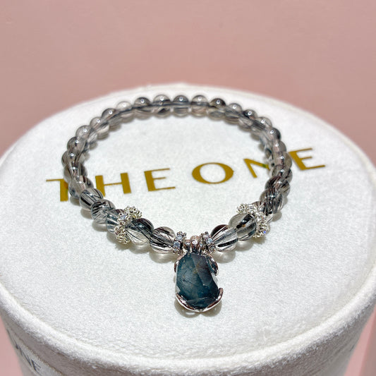 精品*黑順髮晶 x 灰藍兔毛