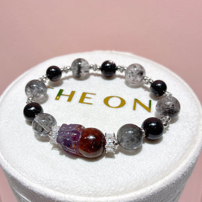 頂級*羽毛黑極光 x 紫鈦晶貔貅