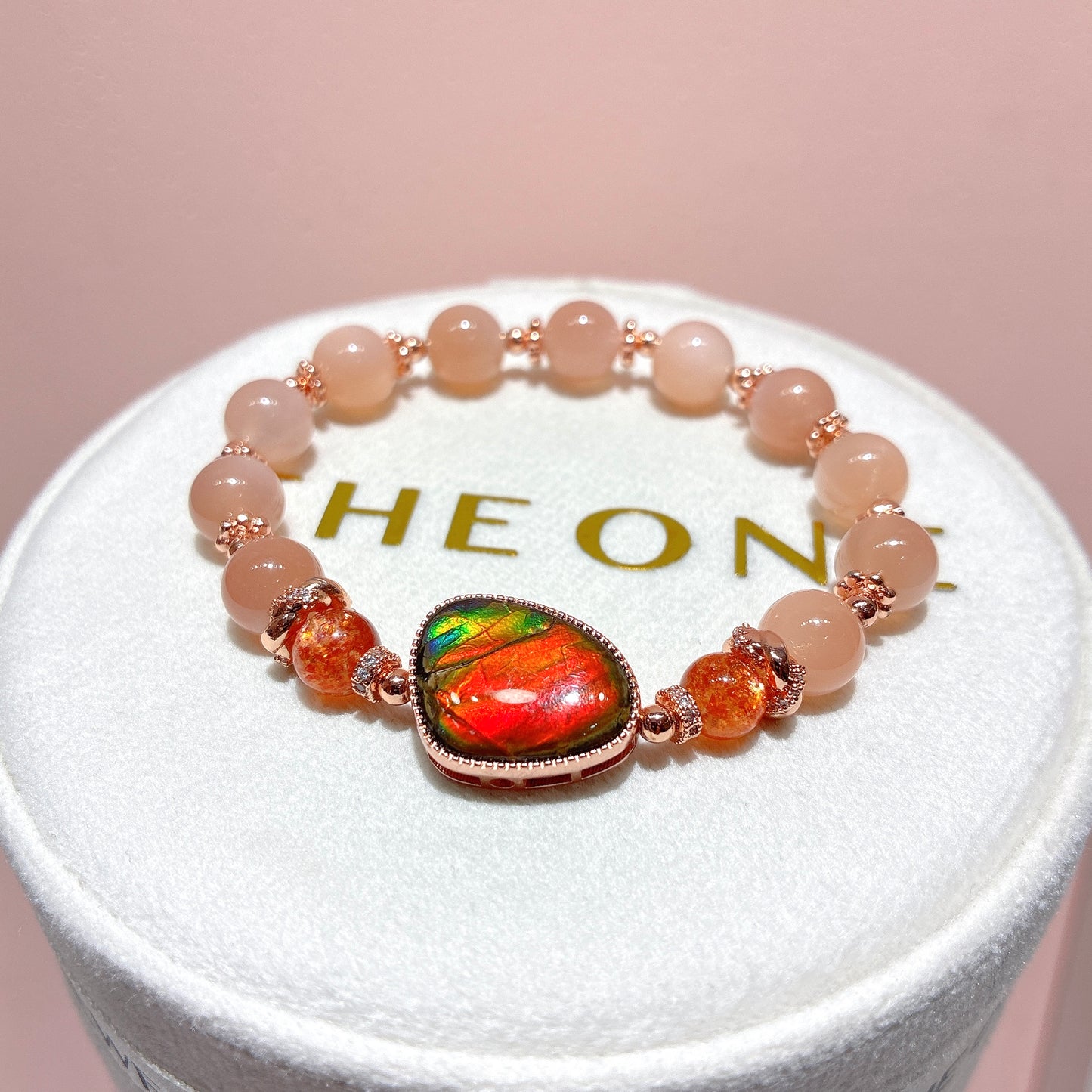 精品*粉橙月亮石 x 斑彩石