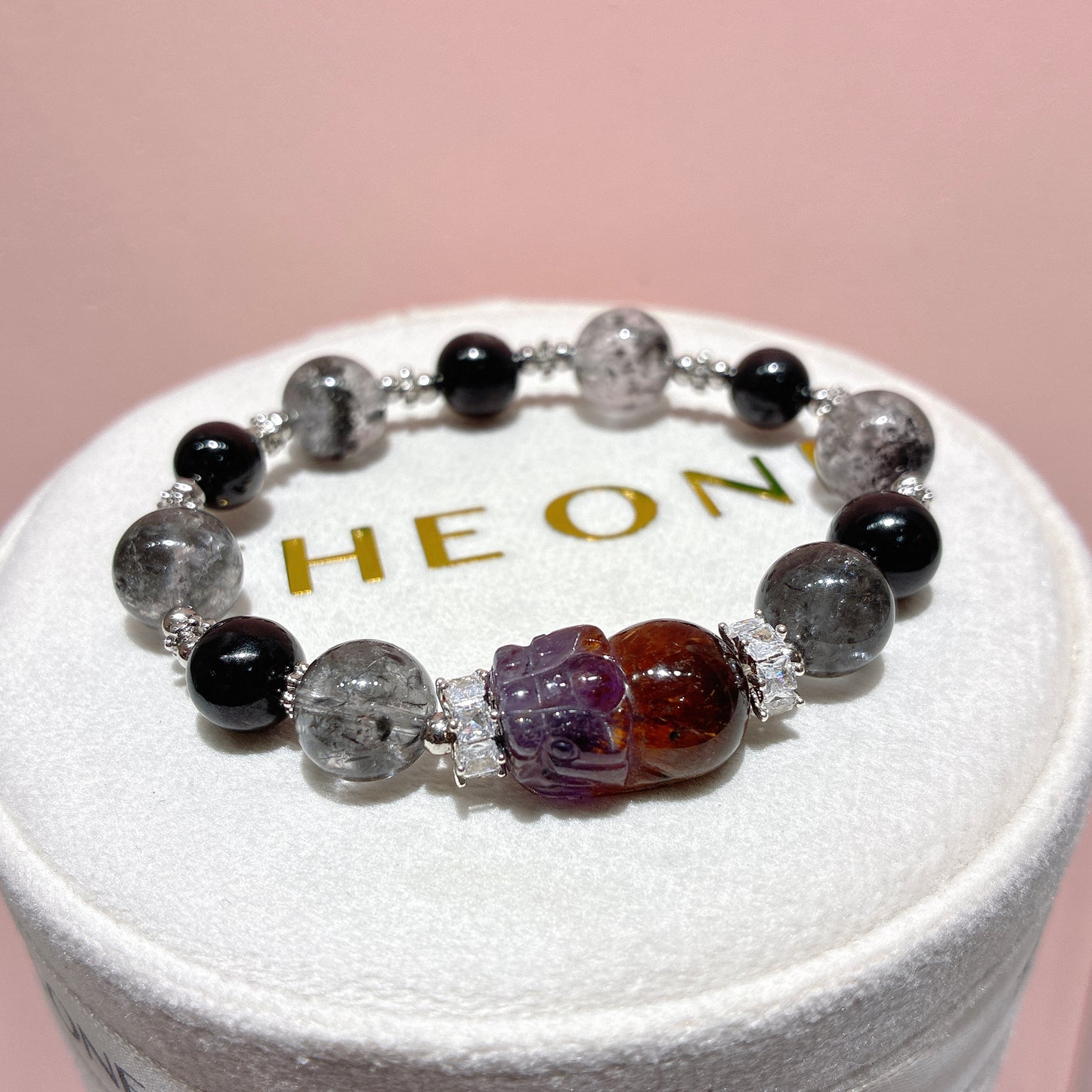 頂級*羽毛黑極光 x 紫鈦晶貔貅