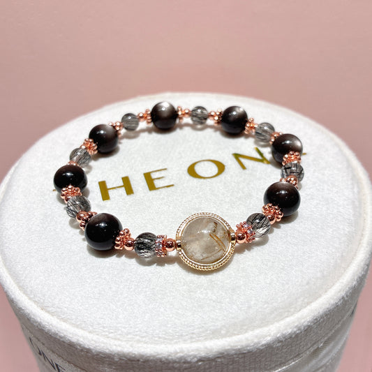 精品*黑順髮晶 x 銀曜石