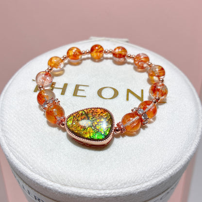 精品*橙紅膠花 x 斑彩石