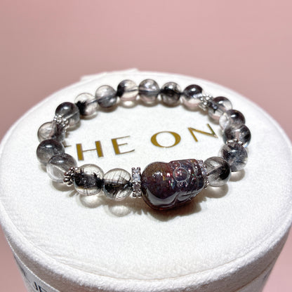 Boutique*Black Silver Titanium x Blood Drop Iolite Pixiu